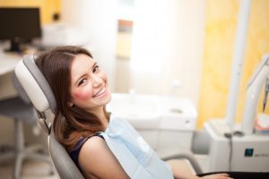 A woman at her dental appointment.