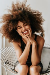 Woman who used instant orthodontics smiling